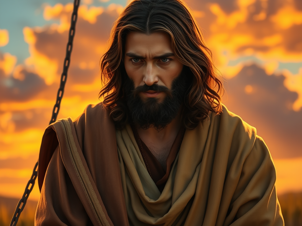 Jesus at the well during the rising sun