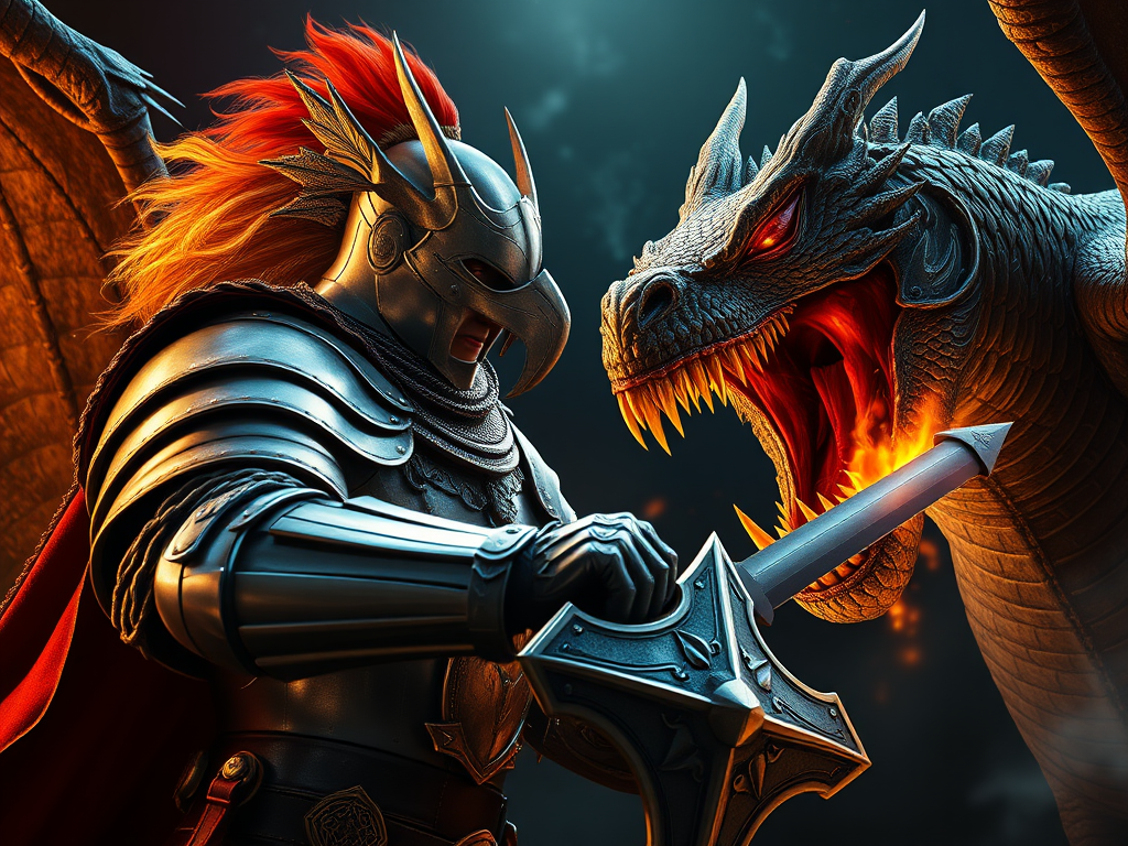 knight fighting a dragon