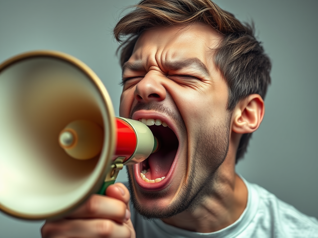 yelling in a blow horn