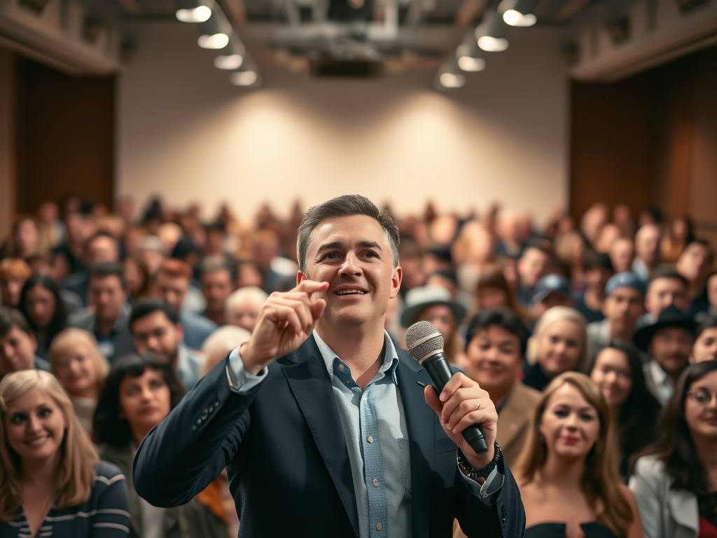 speaker in front of crowd